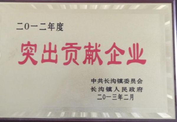 2012年度長溝鎮人民政府突出貢獻企業